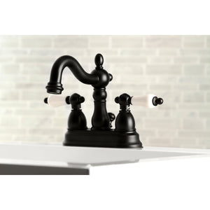 Heritage KB1600PL Two-Handle 3-Hole Deck Mount 4" Centerset Bathroom Faucet with Plastic Pop-Up, Matte Black