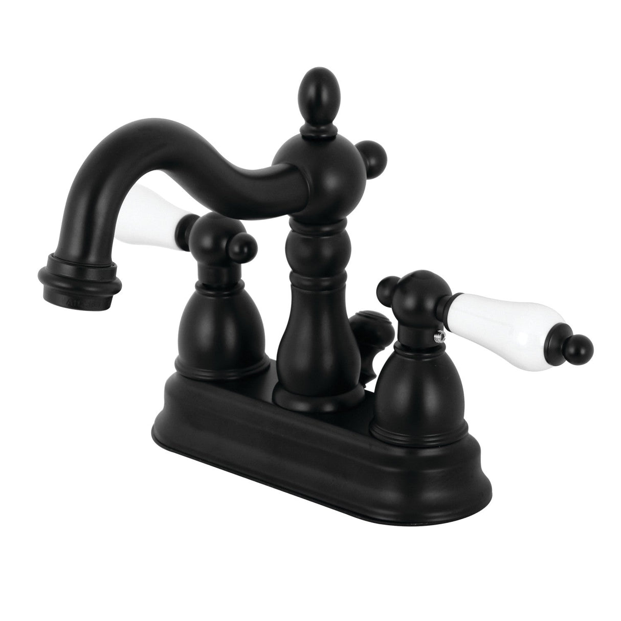 Heritage KB1600PL Two-Handle 3-Hole Deck Mount 4" Centerset Bathroom Faucet with Plastic Pop-Up, Matte Black