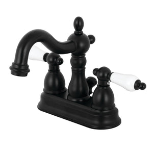 Heritage KB1600PL Two-Handle 3-Hole Deck Mount 4" Centerset Bathroom Faucet with Plastic Pop-Up, Matte Black