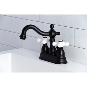 Heritage KB1600PX Two-Handle 3-Hole Deck Mount 4" Centerset Bathroom Faucet with Plastic Pop-Up, Matte Black