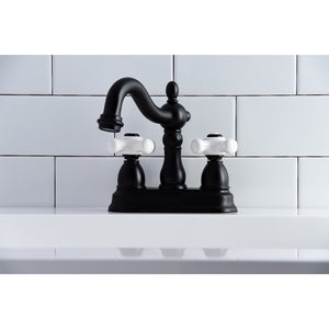 Heritage KB1600PX Two-Handle 3-Hole Deck Mount 4" Centerset Bathroom Faucet with Plastic Pop-Up, Matte Black