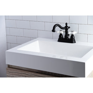 Heritage KB1600PX Two-Handle 3-Hole Deck Mount 4" Centerset Bathroom Faucet with Plastic Pop-Up, Matte Black