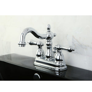 Heritage KB1601AL Two-Handle 3-Hole Deck Mount 4" Centerset Bathroom Faucet with Plastic Pop-Up, Polished Chrome