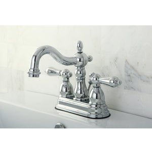 Heritage KB1601AL Two-Handle 3-Hole Deck Mount 4" Centerset Bathroom Faucet with Plastic Pop-Up, Polished Chrome