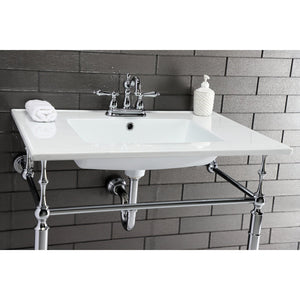 Heritage KB1601AL Two-Handle 3-Hole Deck Mount 4" Centerset Bathroom Faucet with Plastic Pop-Up, Polished Chrome