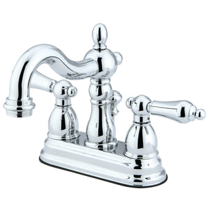 Heritage KB1601AL Two-Handle 3-Hole Deck Mount 4" Centerset Bathroom Faucet with Plastic Pop-Up, Polished Chrome