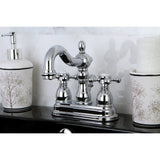 Heritage KB1601BX Two-Handle 3-Hole Deck Mount 4" Centerset Bathroom Faucet with Plastic Pop-Up, Polished Chrome