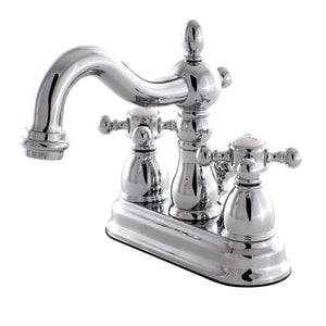 Heritage KB1601BX Two-Handle 3-Hole Deck Mount 4" Centerset Bathroom Faucet with Plastic Pop-Up, Polished Chrome
