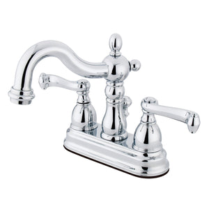 Heritage KB1601FL Two-Handle 3-Hole Deck Mount 4" Centerset Bathroom Faucet with Plastic Pop-Up, Polished Chrome