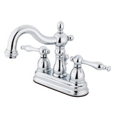 Heritage KB1601NL Two-Handle 3-Hole Deck Mount 4" Centerset Bathroom Faucet with Plastic Pop-Up, Polished Chrome