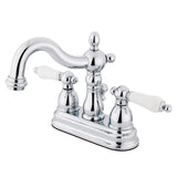 Heritage KB1601PL Two-Handle 3-Hole Deck Mount 4" Centerset Bathroom Faucet with Plastic Pop-Up, Polished Chrome