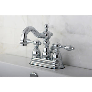 Tudor KB1601TAL Two-Handle 3-Hole Deck Mount 4" Centerset Bathroom Faucet with Plastic Pop-Up, Polished Chrome