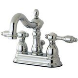 Tudor KB1601TAL Two-Handle 3-Hole Deck Mount 4" Centerset Bathroom Faucet with Plastic Pop-Up, Polished Chrome