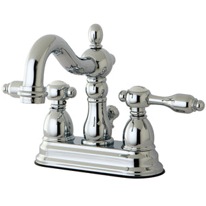 Tudor KB1601TAL Two-Handle 3-Hole Deck Mount 4" Centerset Bathroom Faucet with Plastic Pop-Up, Polished Chrome