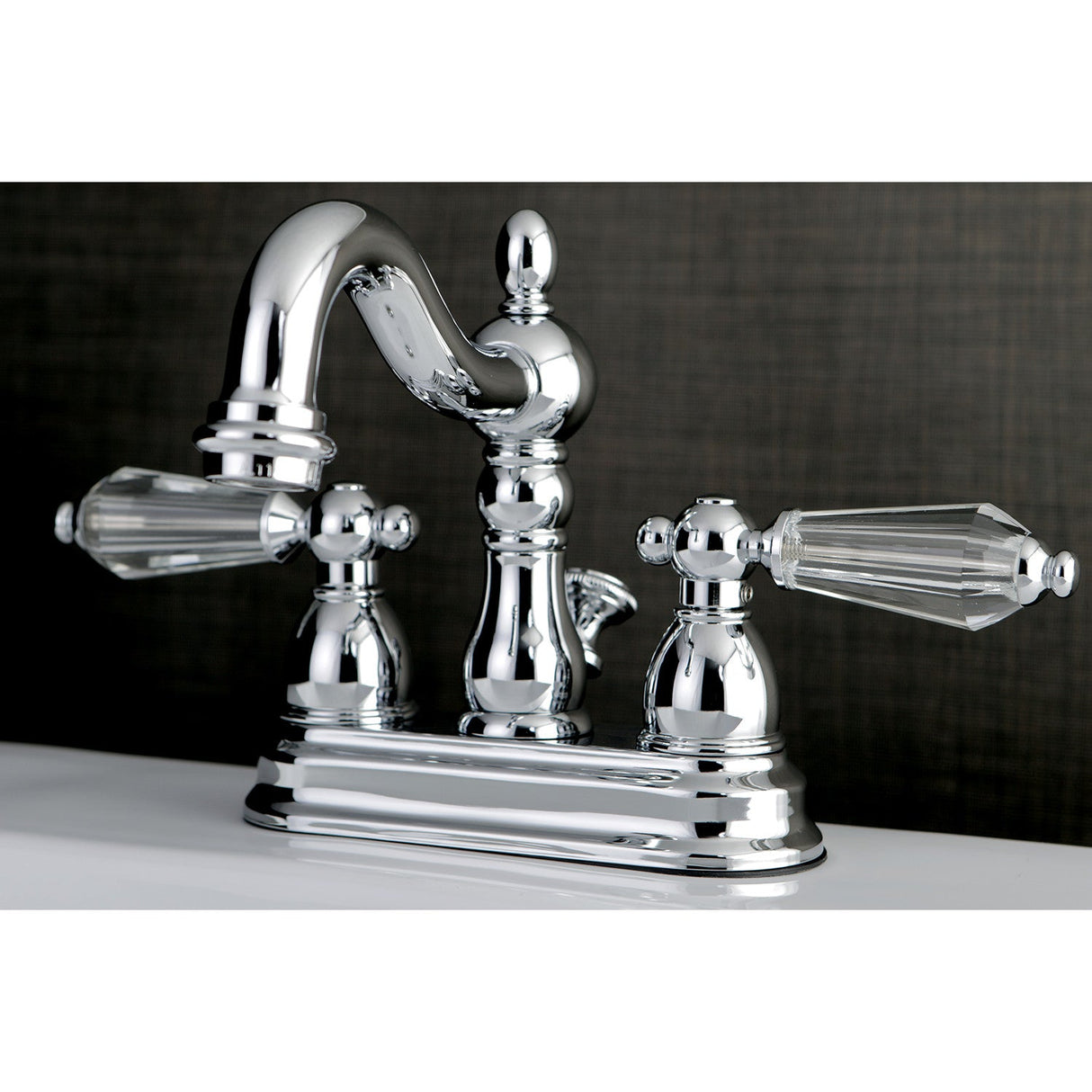 Wilshire KB1601WLL Two-Handle 3-Hole Deck Mount 4" Centerset Bathroom Faucet with Plastic Pop-Up, Polished Chrome