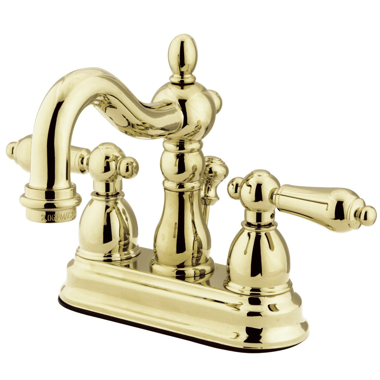 Heritage KB1602AL Two-Handle 3-Hole Deck Mount 4" Centerset Bathroom Faucet with Plastic Pop-Up, Polished Brass