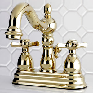 Essex KB1602BEX Two-Handle 3-Hole Deck Mount 4" Centerset Bathroom Faucet with Plastic Pop-Up, Polished Brass