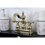 Heritage KB1602BX Two-Handle 3-Hole Deck Mount 4" Centerset Bathroom Faucet with Plastic Pop-Up, Polished Brass