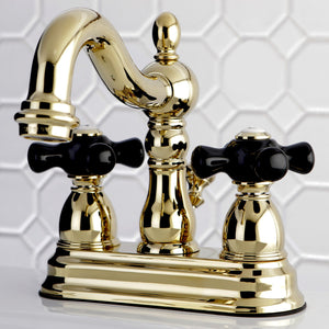 Duchess KB1602PKX Two-Handle 3-Hole Deck Mount 4" Centerset Bathroom Faucet with Plastic Pop-Up, Polished Brass