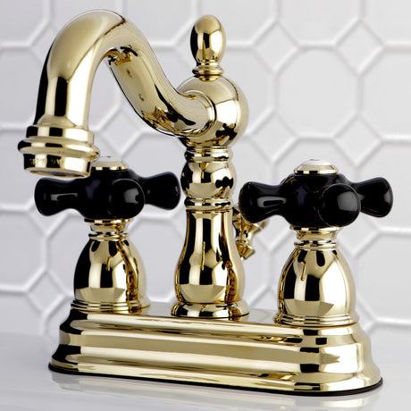 Duchess KB1602PKX Two-Handle 3-Hole Deck Mount 4" Centerset Bathroom Faucet with Plastic Pop-Up, Polished Brass