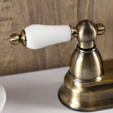 Heritage KB1603PL Two-Handle 3-Hole Deck Mount 4" Centerset Bathroom Faucet with Plastic Pop-Up, Antique Brass