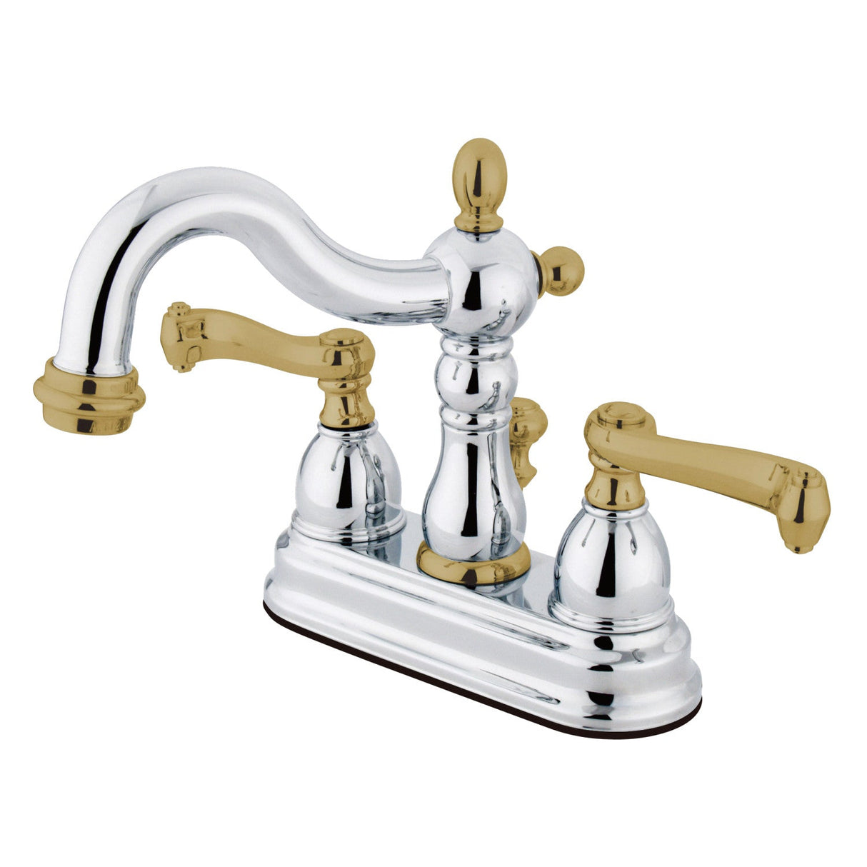 Heritage KB1604FL Two-Handle 3-Hole Deck Mount 4" Centerset Bathroom Faucet with Plastic Pop-Up, Polished Chrome/Polished Brass