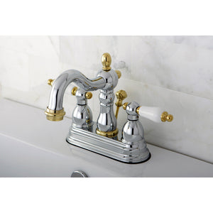 Heritage KB1604PL Two-Handle 3-Hole Deck Mount 4" Centerset Bathroom Faucet with Plastic Pop-Up, Polished Chrome/Polished Brass