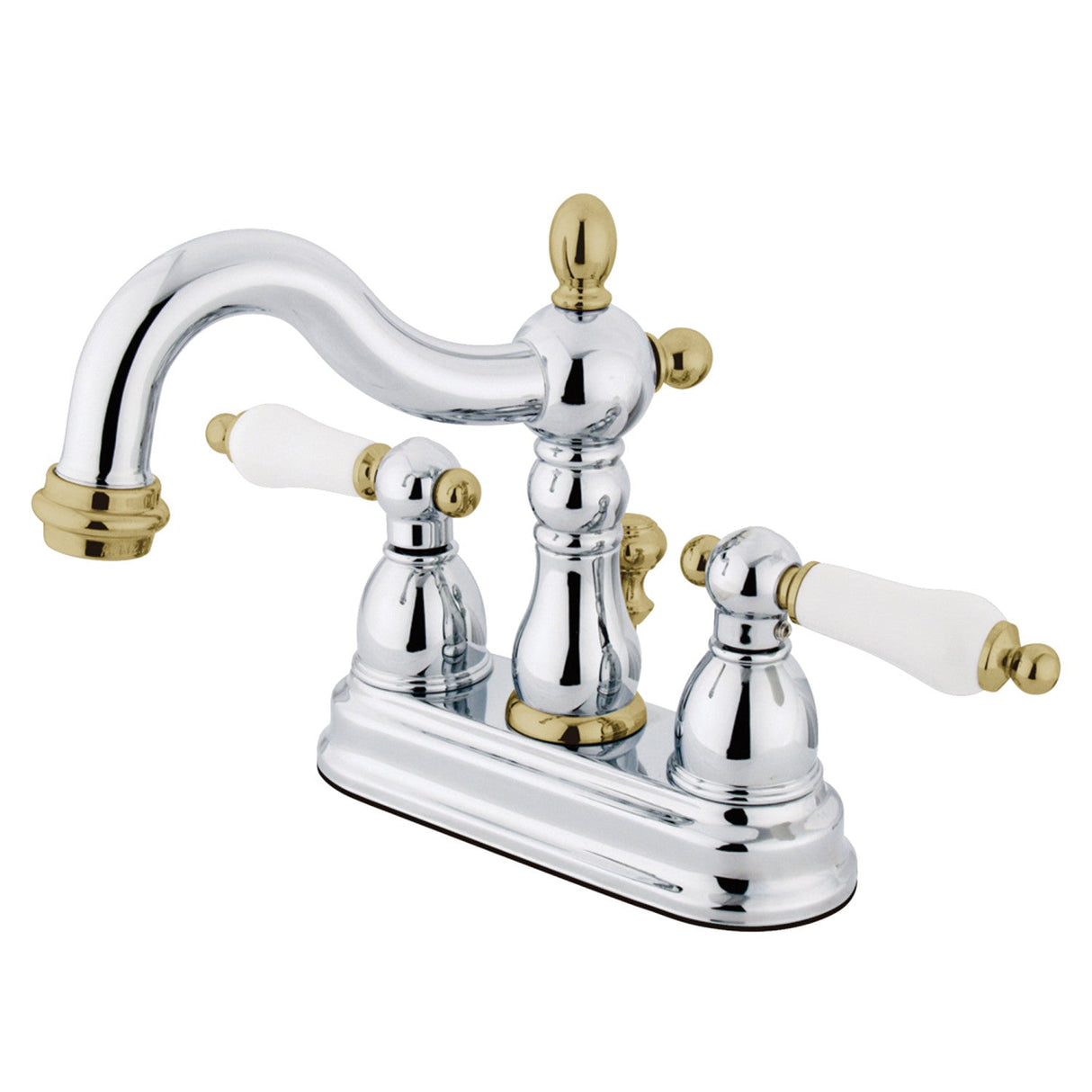 Heritage KB1604PL Two-Handle 3-Hole Deck Mount 4" Centerset Bathroom Faucet with Plastic Pop-Up, Polished Chrome/Polished Brass