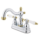 Heritage KB1604PL Two-Handle 3-Hole Deck Mount 4" Centerset Bathroom Faucet with Plastic Pop-Up, Polished Chrome/Polished Brass