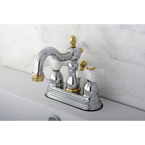 Heritage KB1604PX Two-Handle 3-Hole Deck Mount 4" Centerset Bathroom Faucet with Plastic Pop-Up, Polished Chrome/Polished Brass