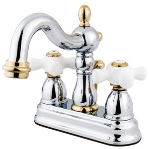 Heritage KB1604PX Two-Handle 3-Hole Deck Mount 4" Centerset Bathroom Faucet with Plastic Pop-Up, Polished Chrome/Polished Brass