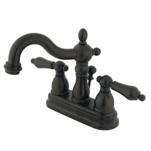 Heritage KB1605ALB Two-Handle 3-Hole Deck Mount 4" Centerset Bathroom Faucet with Brass Pop-Up, Oil Rubbed Bronze