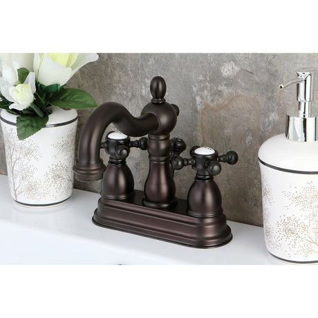 Heritage KB1605BX Two-Handle 3-Hole Deck Mount 4" Centerset Bathroom Faucet with Plastic Pop-Up, Oil Rubbed Bronze