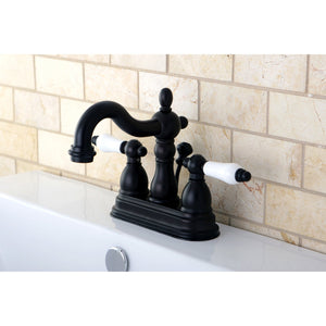 Heritage KB1605PL Two-Handle 3-Hole Deck Mount 4" Centerset Bathroom Faucet with Plastic Pop-Up, Oil Rubbed Bronze