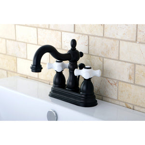 Heritage KB1605PX Two-Handle 3-Hole Deck Mount 4" Centerset Bathroom Faucet with Plastic Pop-Up, Oil Rubbed Bronze