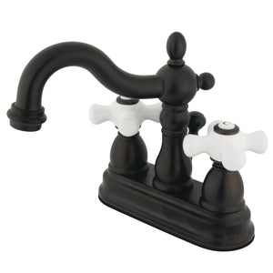 Heritage KB1605PX Two-Handle 3-Hole Deck Mount 4" Centerset Bathroom Faucet with Plastic Pop-Up, Oil Rubbed Bronze