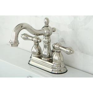 Heritage KB1606AL Two-Handle 3-Hole Deck Mount 4" Centerset Bathroom Faucet with Plastic Pop-Up, Polished Nickel