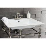 Heritage KB1606AL Two-Handle 3-Hole Deck Mount 4" Centerset Bathroom Faucet with Plastic Pop-Up, Polished Nickel