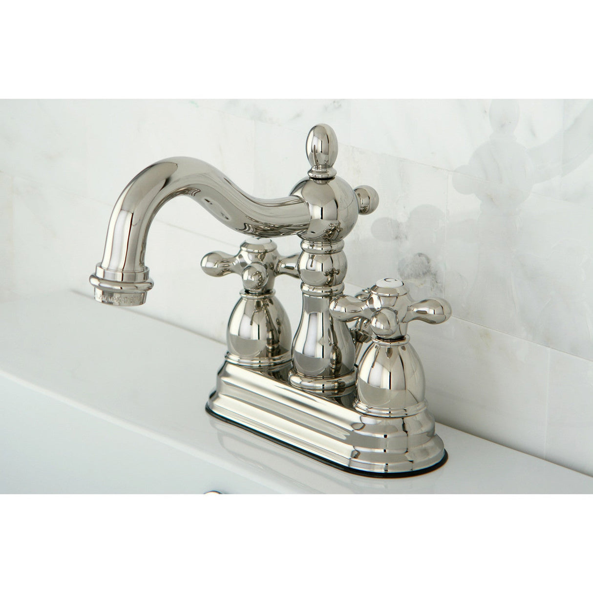 Heritage KB1606AX Two-Handle 3-Hole Deck Mount 4" Centerset Bathroom Faucet with Plastic Pop-Up, Polished Nickel