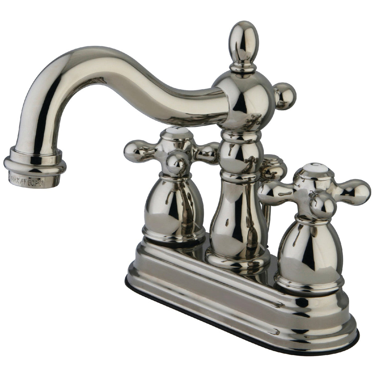 Heritage KB1606AX Two-Handle 3-Hole Deck Mount 4" Centerset Bathroom Faucet with Plastic Pop-Up, Polished Nickel