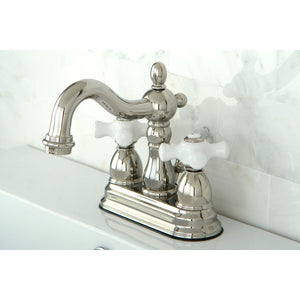 Heritage KB1606PX Two-Handle 3-Hole Deck Mount 4" Centerset Bathroom Faucet with Plastic Pop-Up, Polished Nickel