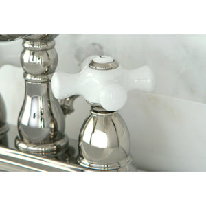 Heritage KB1606PX Two-Handle 3-Hole Deck Mount 4" Centerset Bathroom Faucet with Plastic Pop-Up, Polished Nickel
