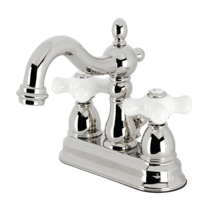 Heritage KB1606PX Two-Handle 3-Hole Deck Mount 4" Centerset Bathroom Faucet with Plastic Pop-Up, Polished Nickel