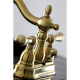 Heritage KB1607AL Two-Handle 3-Hole Deck Mount 4" Centerset Bathroom Faucet with Plastic Pop-Up, Brushed Brass