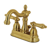 Heritage KB1607AL Two-Handle 3-Hole Deck Mount 4" Centerset Bathroom Faucet with Plastic Pop-Up, Brushed Brass