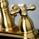 Heritage KB1607AX Two-Handle 3-Hole Deck Mount 4" Centerset Bathroom Faucet with Plastic Pop-Up, Brushed Brass