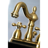 Heritage KB1607AX Two-Handle 3-Hole Deck Mount 4" Centerset Bathroom Faucet with Plastic Pop-Up, Brushed Brass