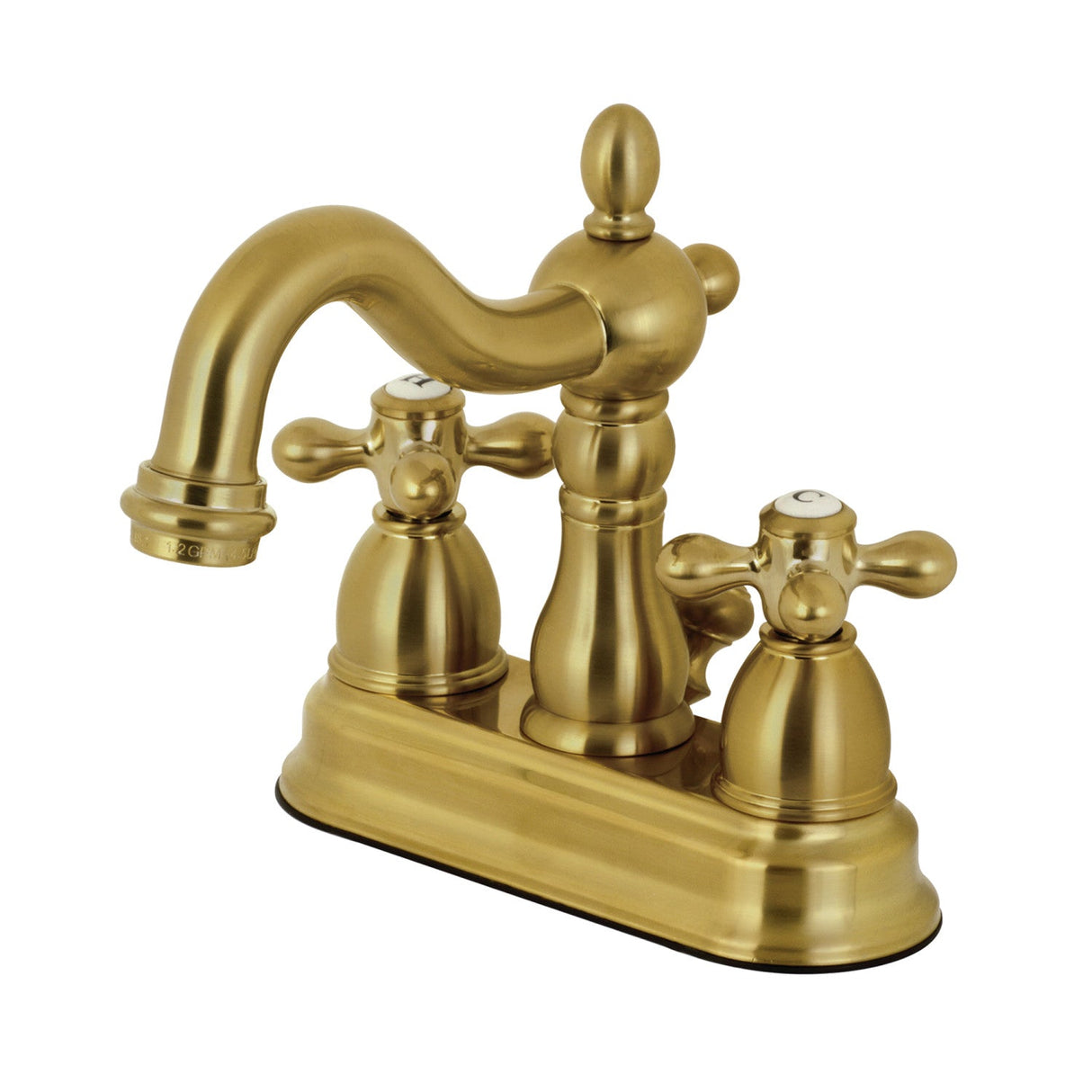 Heritage KB1607AX Two-Handle 3-Hole Deck Mount 4" Centerset Bathroom Faucet with Plastic Pop-Up, Brushed Brass