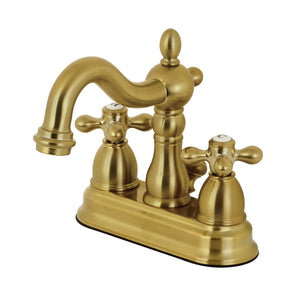 Heritage KB1607AX Two-Handle 3-Hole Deck Mount 4" Centerset Bathroom Faucet with Plastic Pop-Up, Brushed Brass