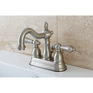 Heritage KB1608AL Two-Handle 3-Hole Deck Mount 4" Centerset Bathroom Faucet with Plastic Pop-Up, Brushed Nickel